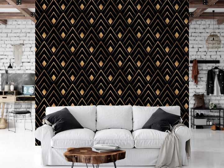 Art Deco Wallpaper | Black Gold Peel and Stick Wall Mural (MW1757)