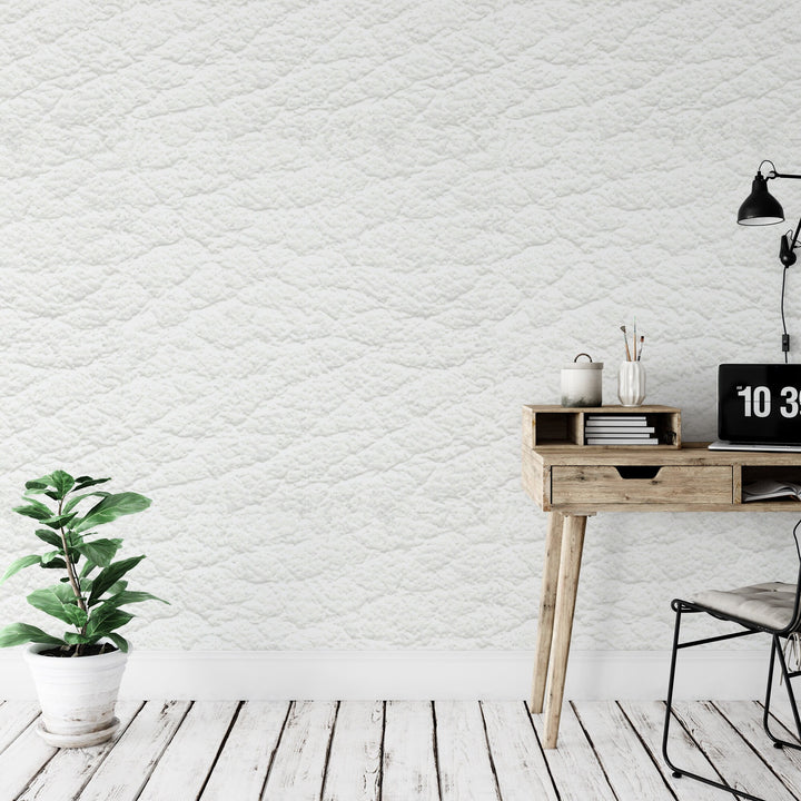 White Leather Faux Texture Peel and Stick Wallpaper | White Minimalist Mural (MW1525)
