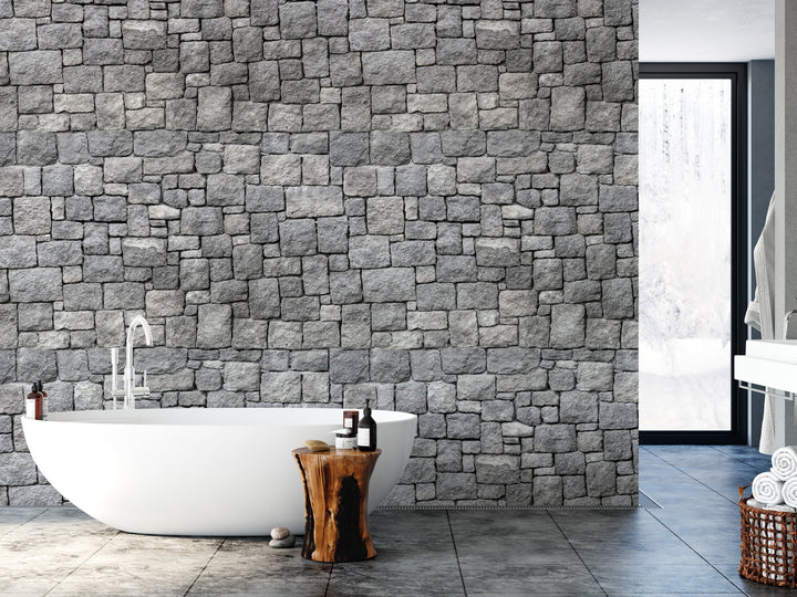 Ancient Stone Wall Peel and Stick Wallpaper | Gray Rocks Mural (MW1532)