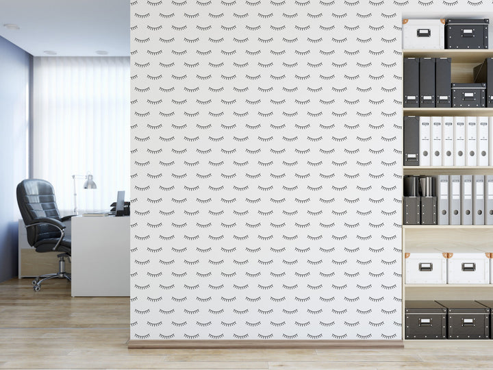Eyelash Peel and Stick Wallpaper | Minimalist Black White Salon Mural (MW1717)