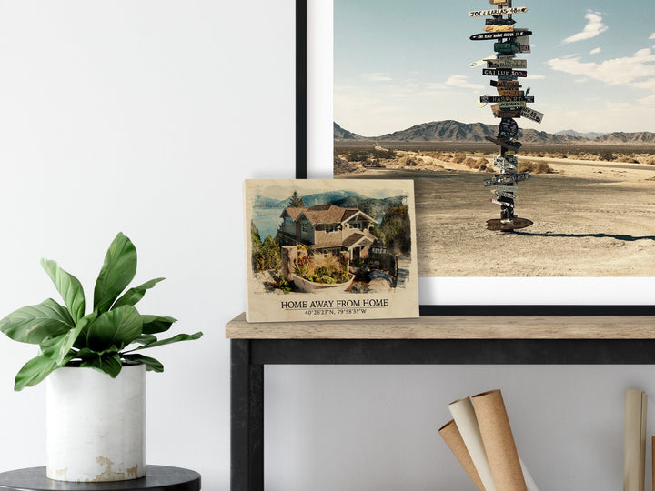 Custom House Illustration on Wood, Watercolor Painting, MWW0001