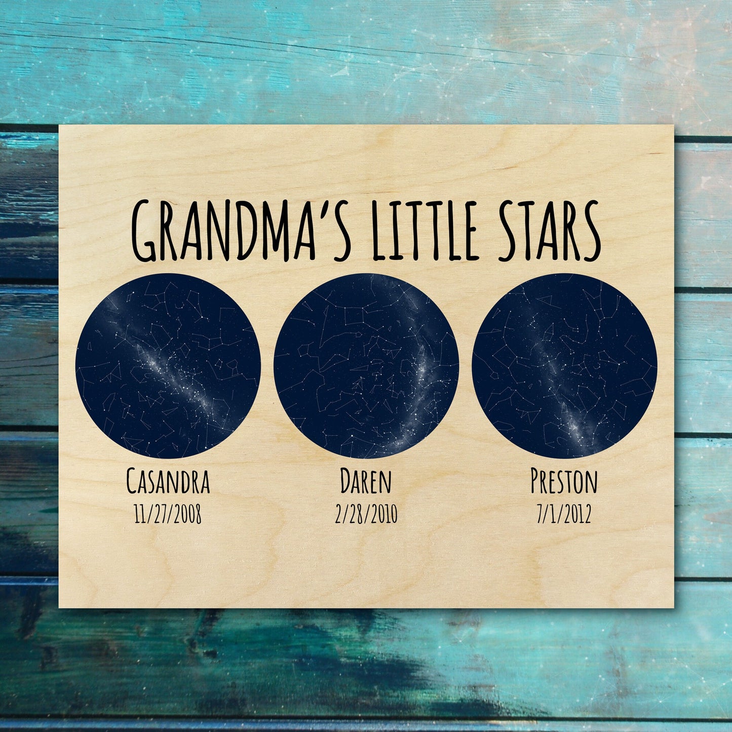 Grandma's Little Stars, Custom Star Map Wood Print MWW0008