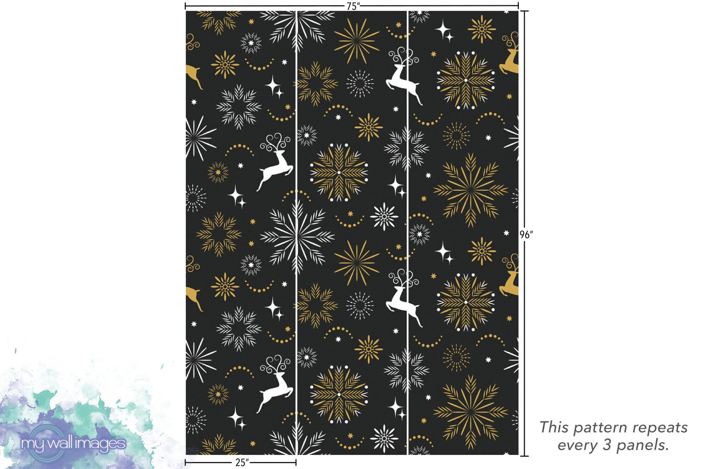 Black and Gold Christmas, Holiday Removable Wallpaper, Wall Art, Peel and Stick Wallpaper, Mural, Accent Wall Wallpaper, Modern, MW1652