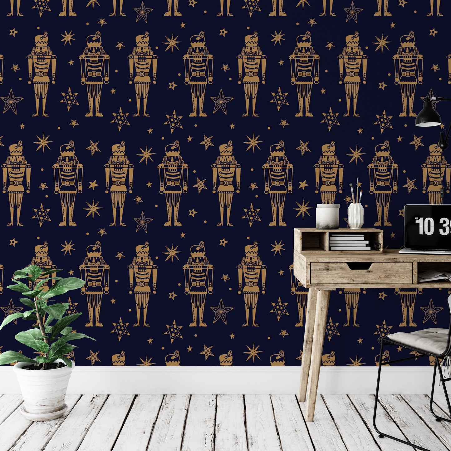 Nutcrackers Christmas Removable Wallpaper, Wall Art, Peel and Stick Wallpaper, Mural, Accent Wall, Gold, Holiday Wallpaper, MW1657