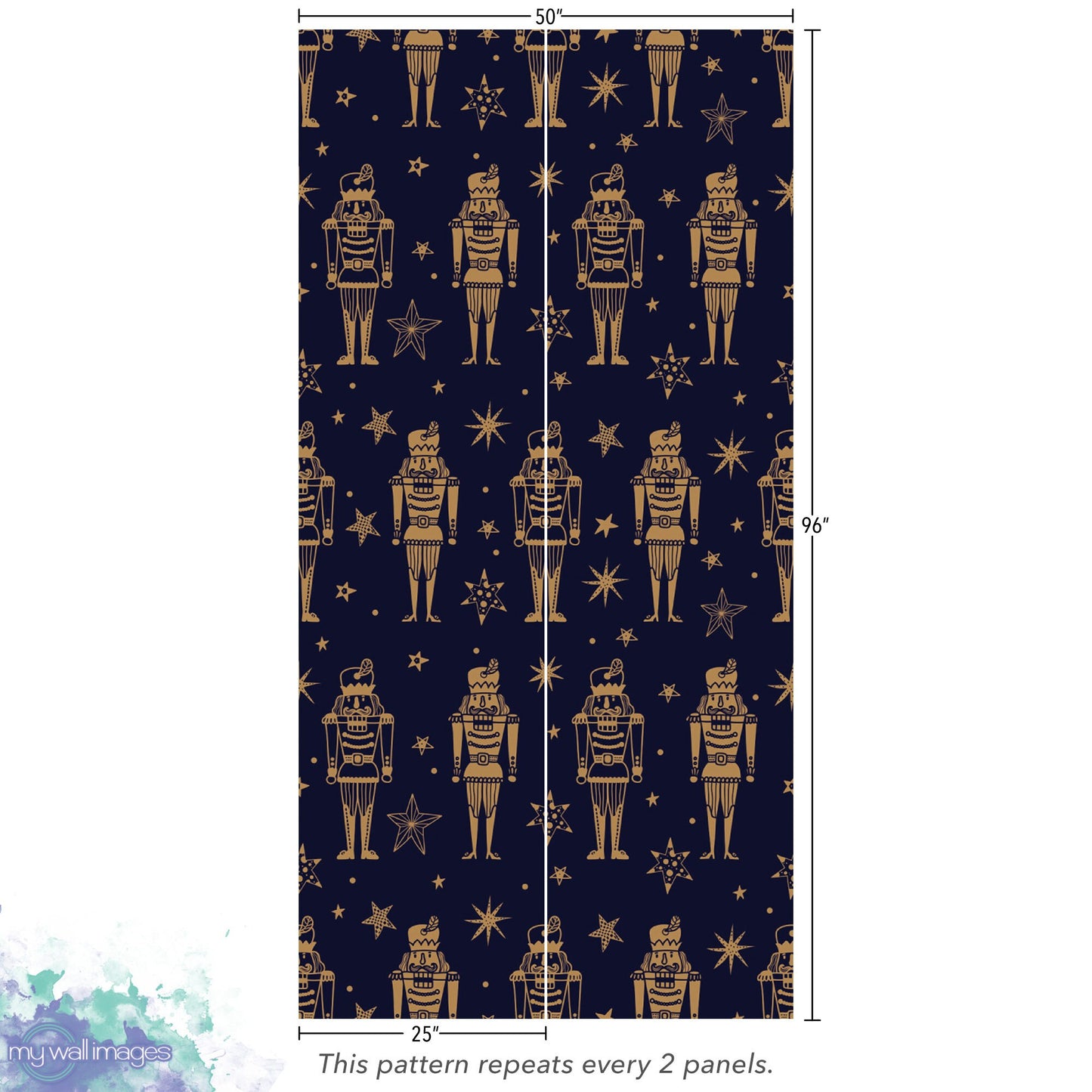 Nutcrackers Christmas Removable Wallpaper, Wall Art, Peel and Stick Wallpaper, Mural, Accent Wall, Gold, Holiday Wallpaper, MW1657