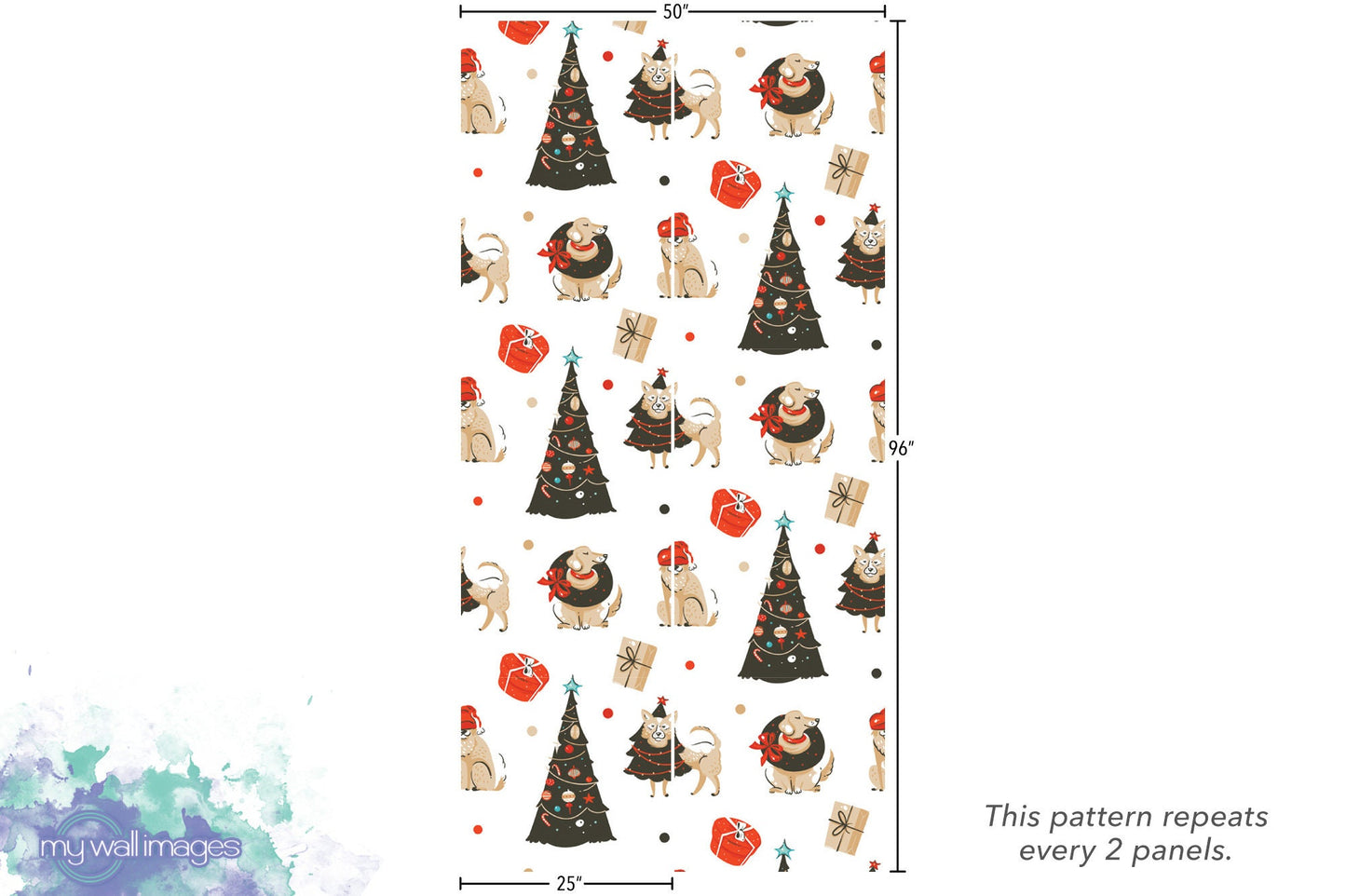 Puppy Presents Removable Wallpaper, Wall Art, Peel and Stick Wallpaper, Mural, Accent Wall Holiday Wallpaper, MW1663
