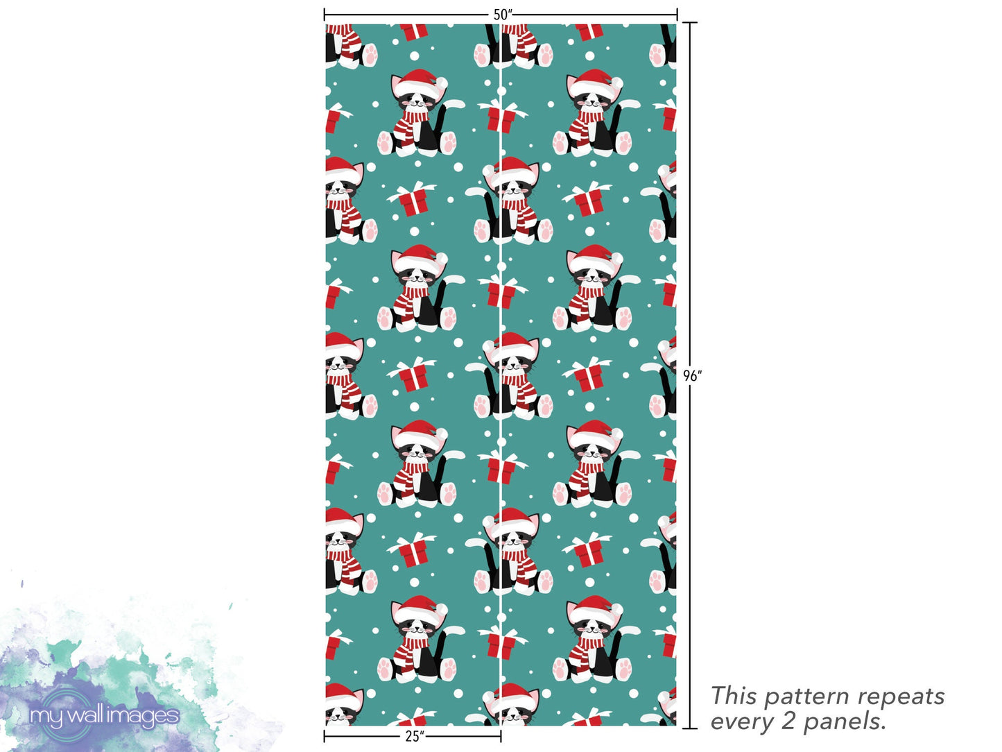 Christmas Cats Removable Wallpaper, Wall Art, Peel and Stick Wallpaper, Mural, Accent Wall Holiday Wallpaper, MW1670