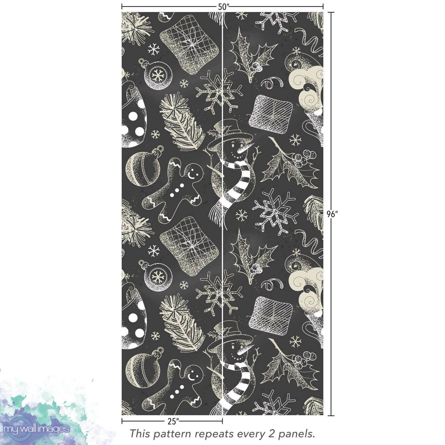 Black and White Christmas Chalkboard Removable Wallpaper, Wall Art, Peel and Stick Wallpaper, Accent Holiday Wallpaper, MW1644