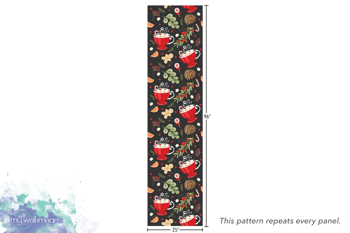 Cup of Cheer Removable Wallpaper, Wall Art, Peel and Stick Wallpaper, Mural, Accent Wall Holiday Wallpaper, MW1661