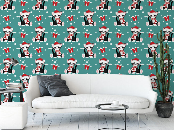 Christmas Cats Removable Wallpaper, Wall Art, Peel and Stick Wallpaper, Mural, Accent Wall Holiday Wallpaper, MW1670