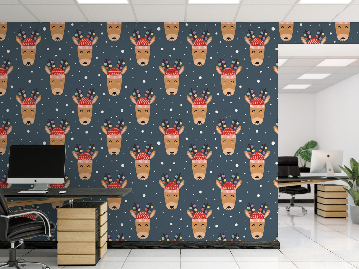 Reindeer with Lights Removable Wallpaper, Wall Art, Peel and Stick Wallpaper, Mural, Accent Wall Holiday Wallpaper, MW1671