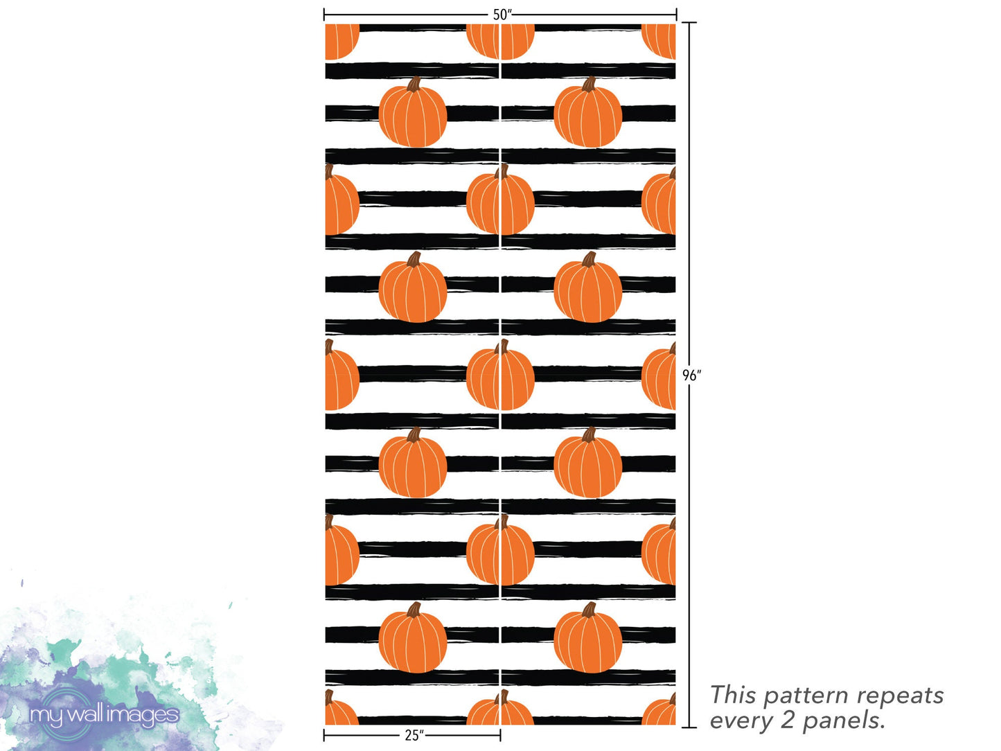 Pumpkins on Black and White Stripes, Removable Wallpaper, Peel and Stick Wallpaper, Mural, Fall Wallpaper, Accent Wall, Halloween, MW1930