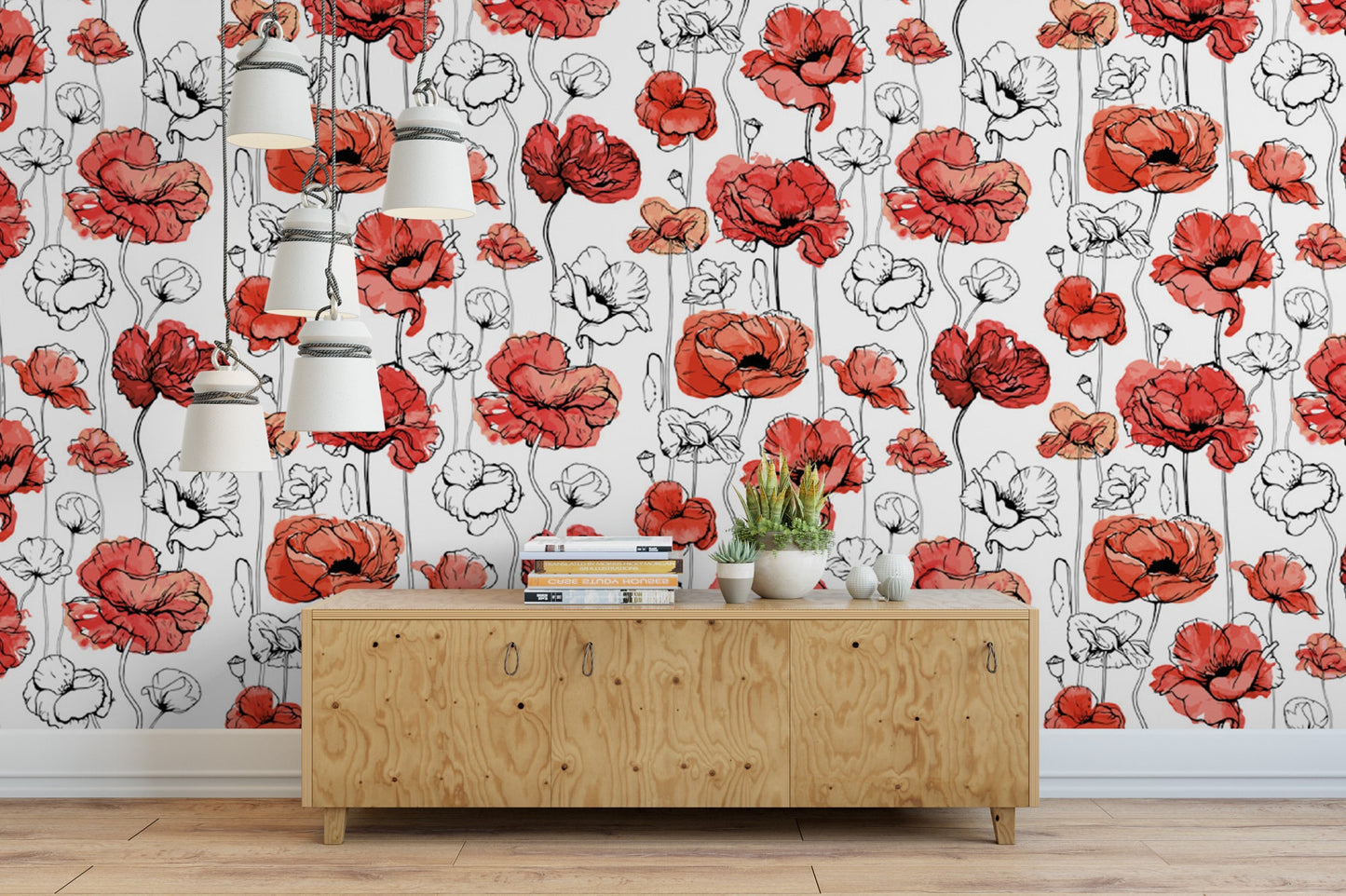 Red and White Poppies Wallpaper MW1833
