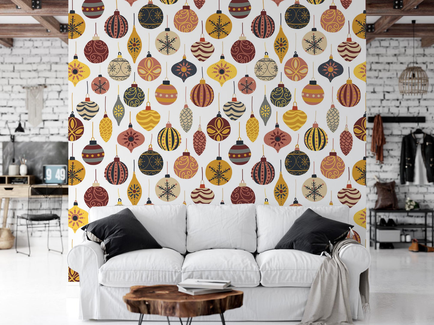 Peel and Stick Wallpaper Vintage Ornaments Removable Wallpaper, Self-Adhesive Reusable Wall Mural, Accent Holiday Wallpaper, MW1675