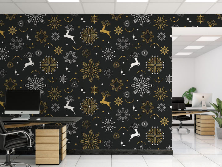 Black and Gold Christmas, Holiday Removable Wallpaper, Wall Art, Peel and Stick Wallpaper, Mural, Accent Wall Wallpaper, Modern, MW1652