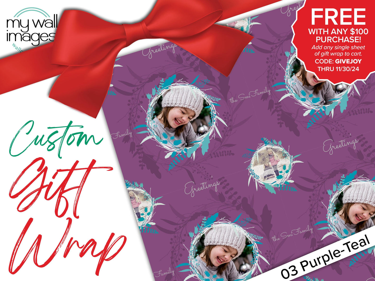 Holiday Personalized Photo Gift Wrap, Holiday Wrapping Paper, Custom Gift Wrap, Photo Gift, Holiday Gift Wrap, Christmas Gift Wrap, MWG3000