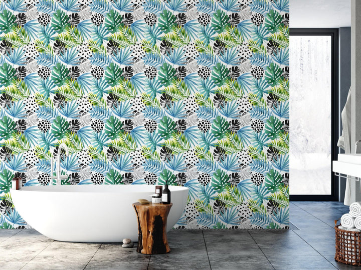 Tropical Floral Palm Leaf Wallpaper MW1001sm
