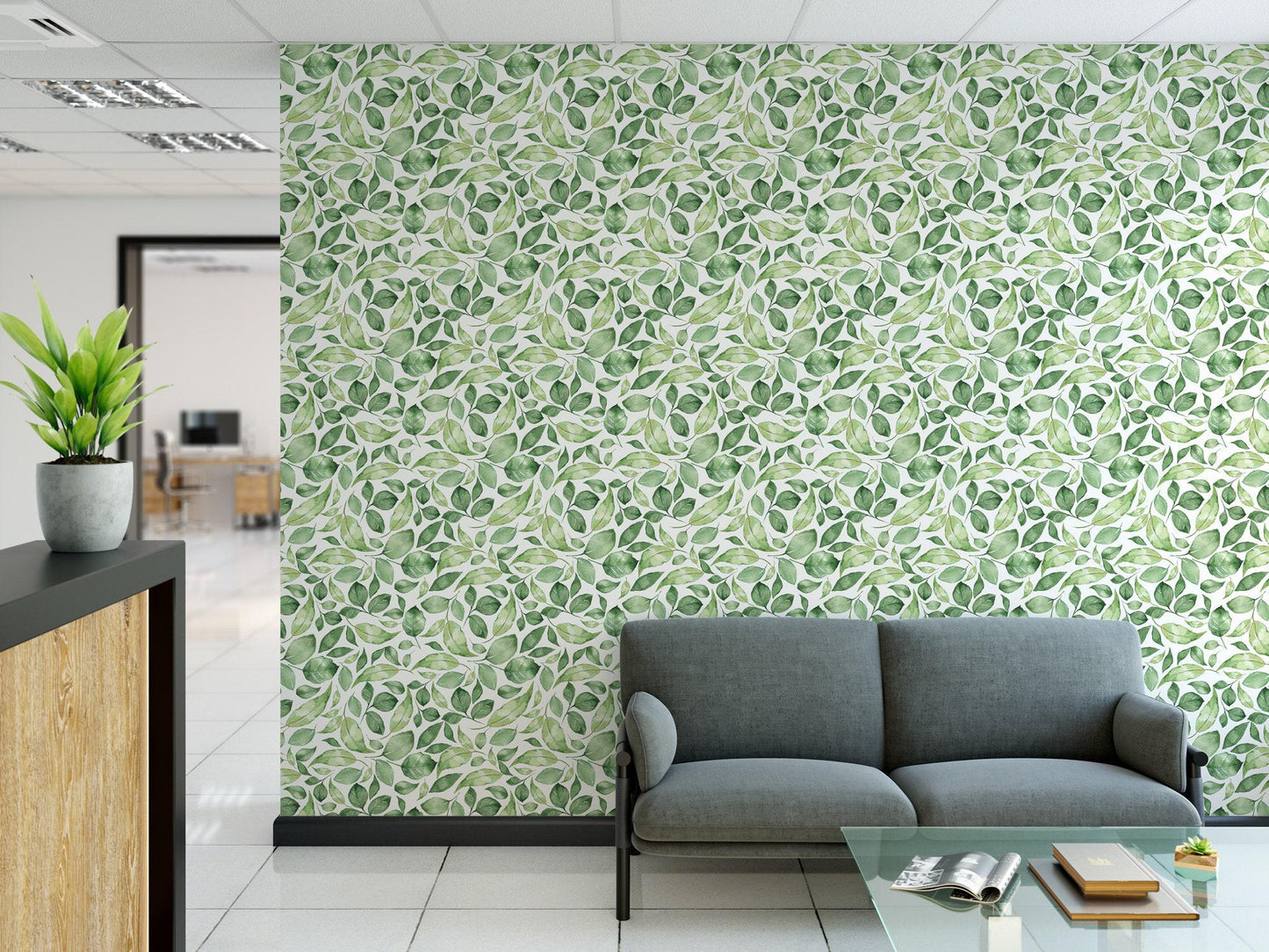 Watercolor Green Leaves Wallpaper MW1068sm