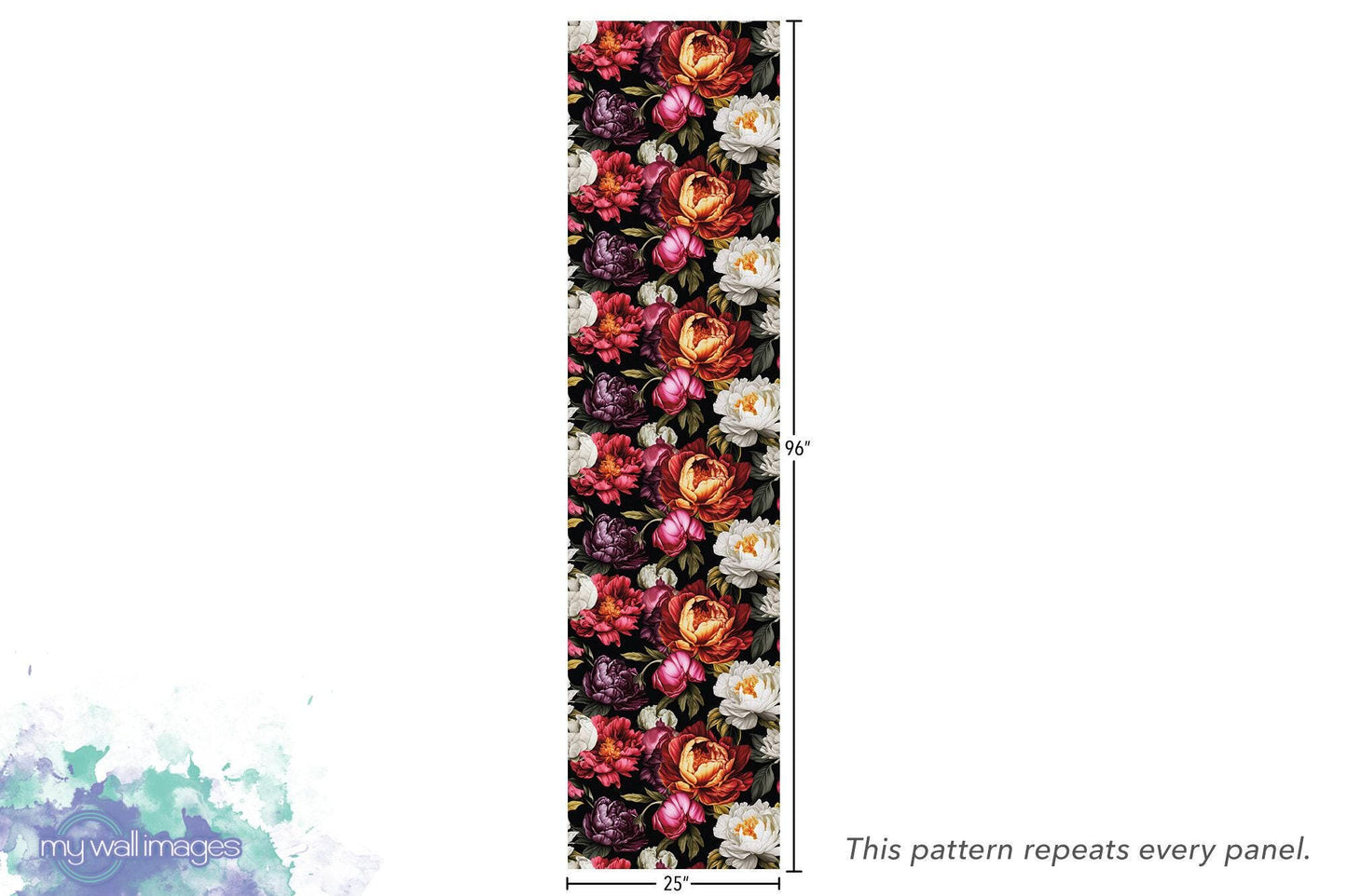 Bold Floral Peonies on Black Wallpaper MW1949sm
