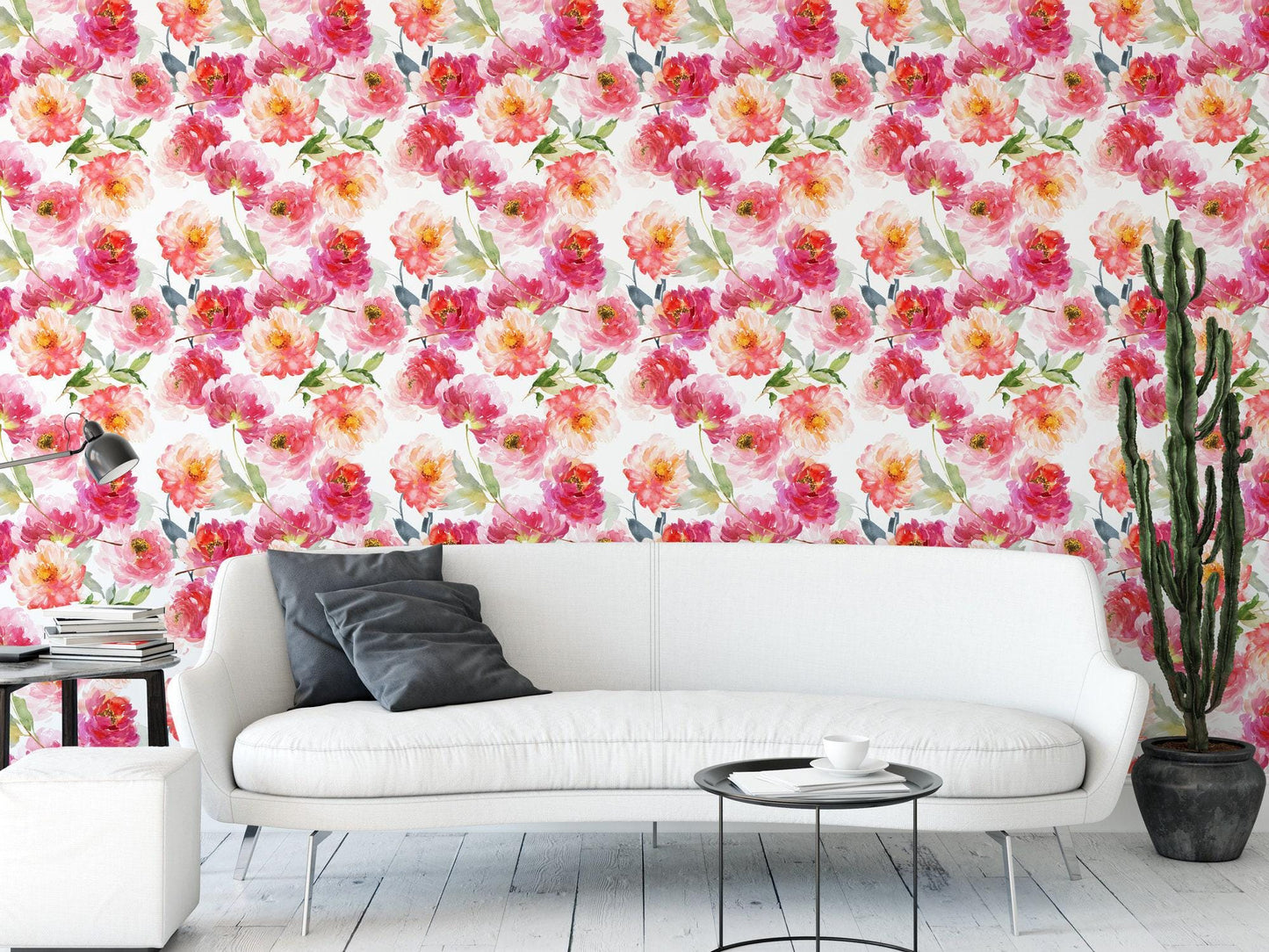 Blushing Pink Orange Floral Wallpaper MW1128sm