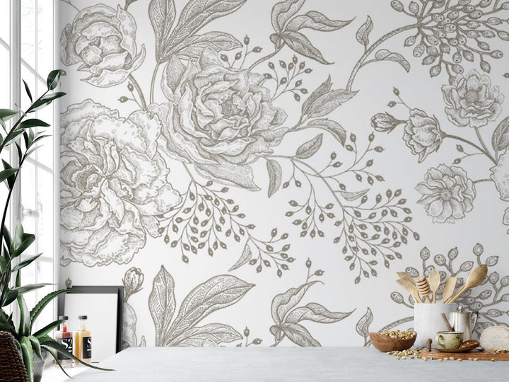 Vintage Floral Neutral Wallpaper MW1348