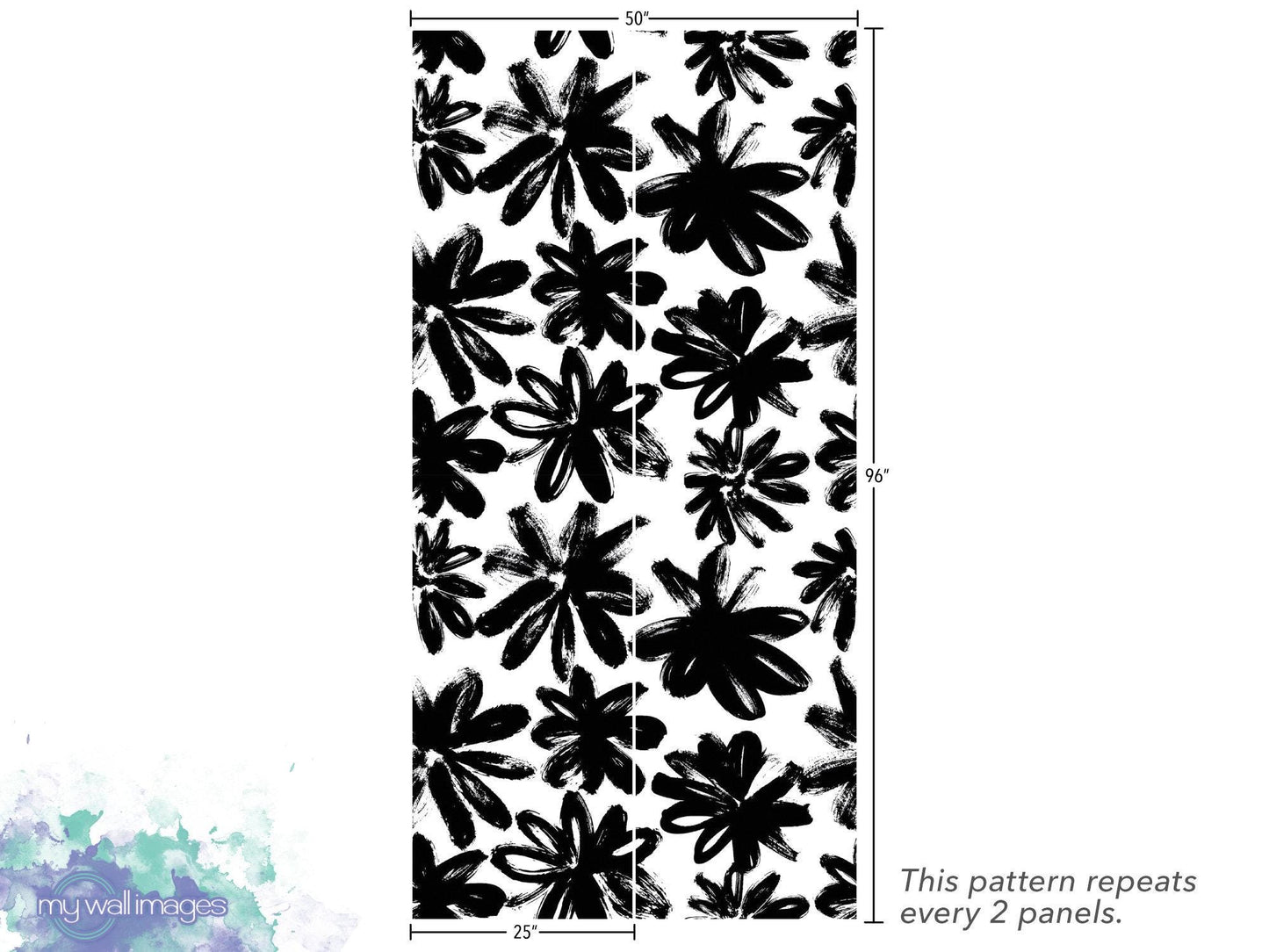 Hand Drawn Black Floral Wallpaper MW1751
