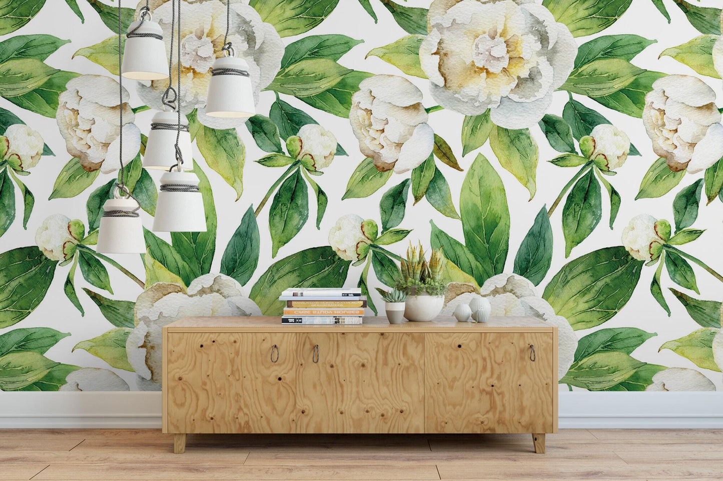 Peonies with Green Leaves Floral Wallpaper MW1332