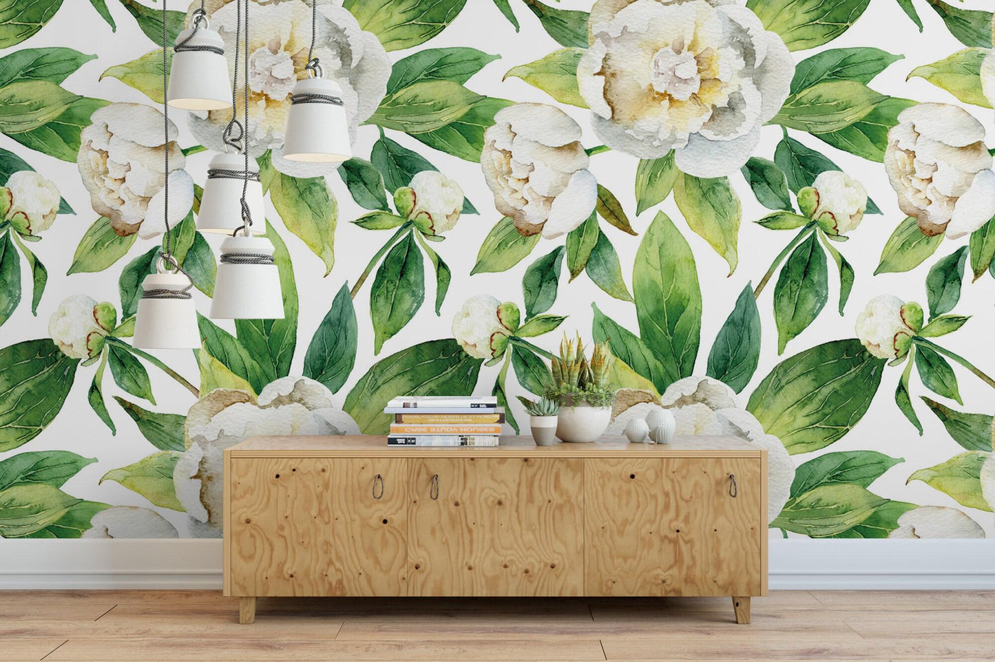Peonies with Green Leaves Floral Wallpaper MW1332