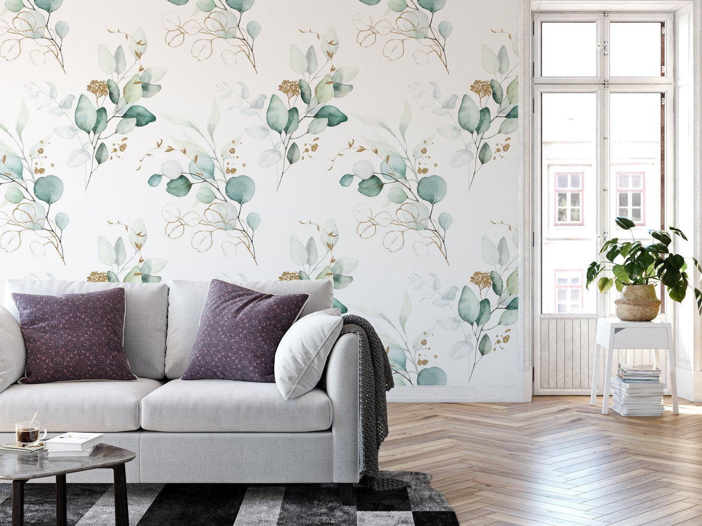 Green and Gold Eucalyptus Leaf Wallpaper MW1316MED