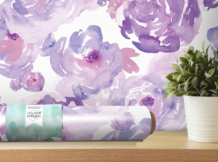 Watercolor Purple Floral Wallpaper MW1006sm