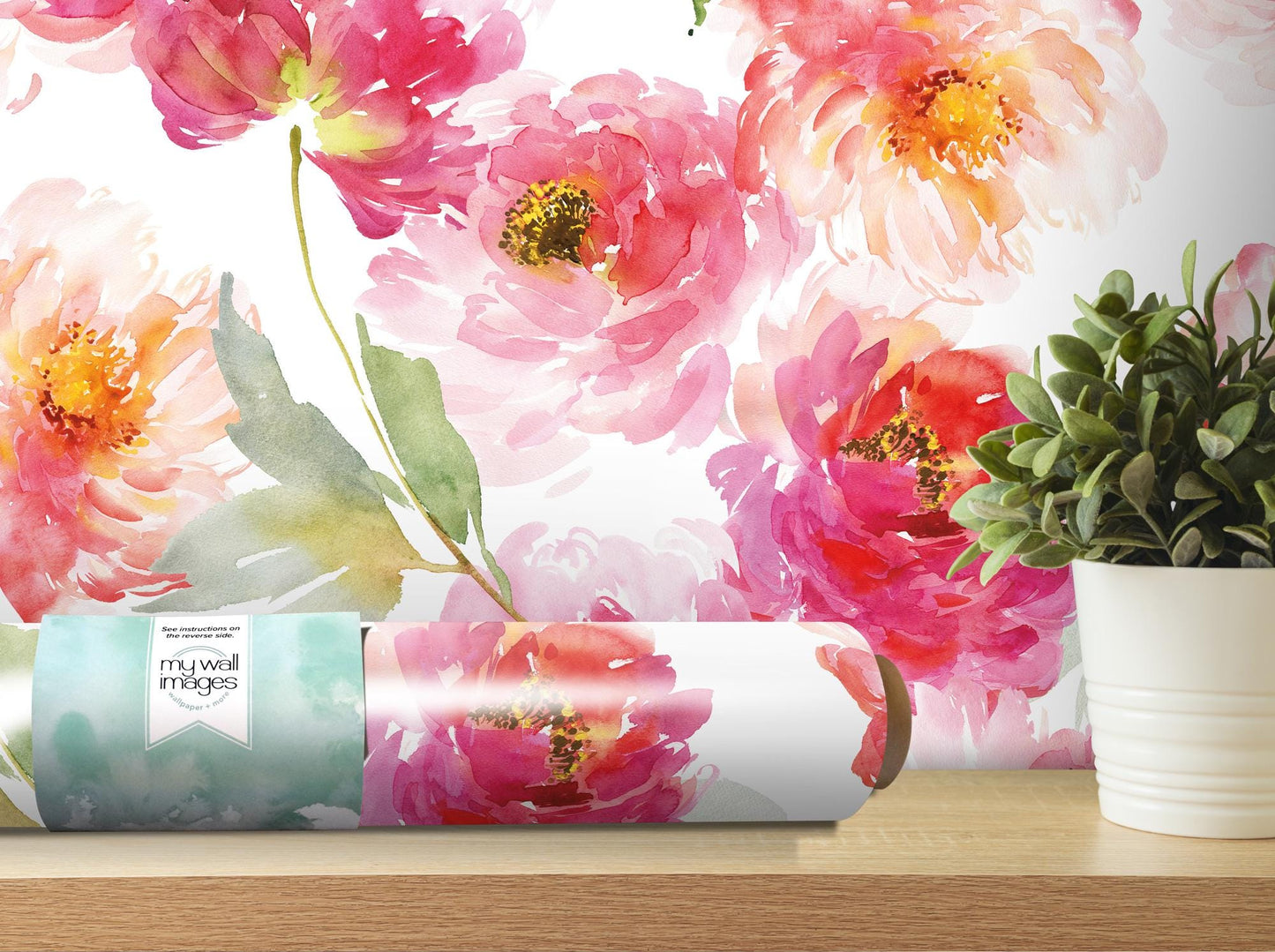 a vase filled with flowers next to a wallpaper