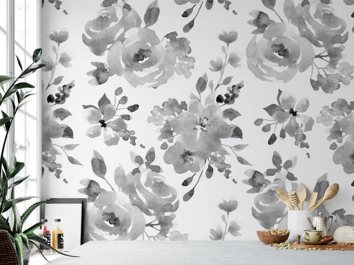 Black & White Shaded Floral Wallpaper MW1043