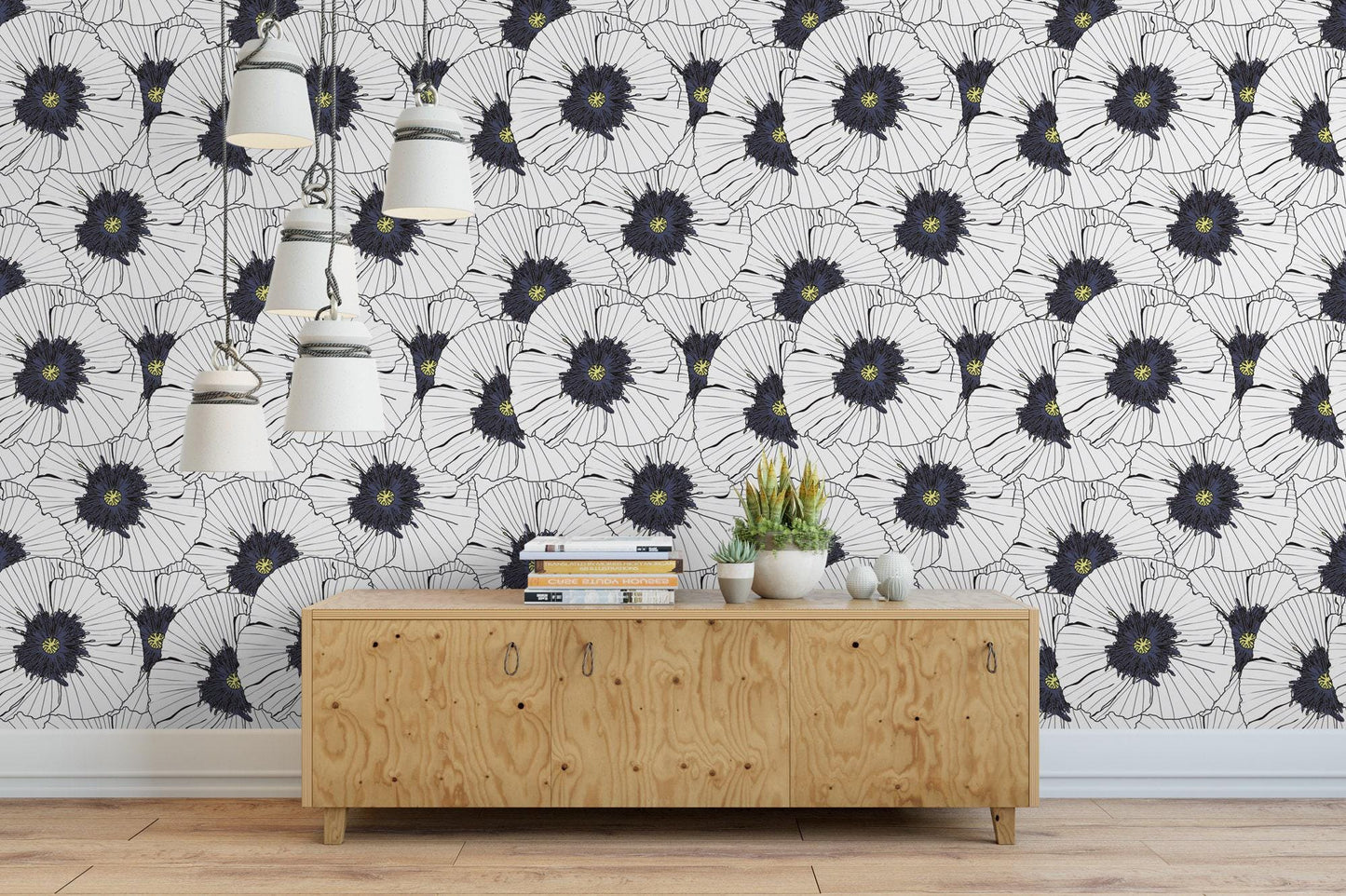 Black & White Gold Floral Wallpaper MW1034sm