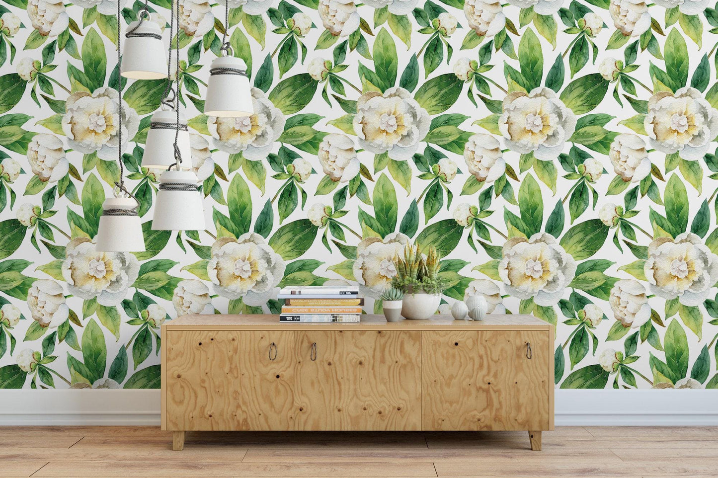 Peonies with Green Leaves Floral Wallpaper MW1332sm