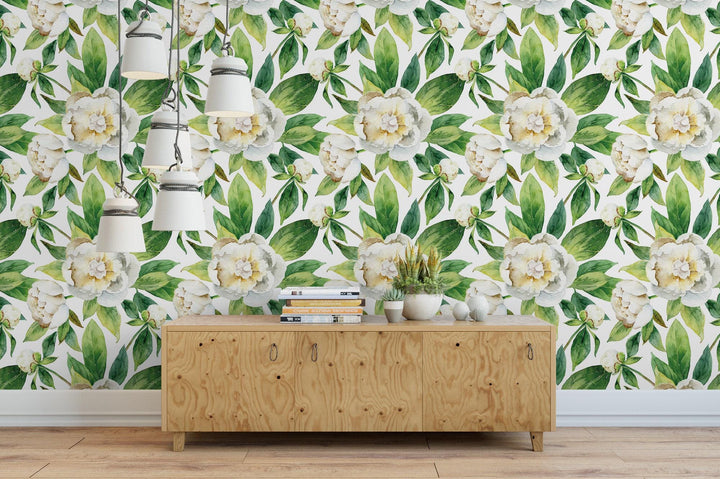 Peonies with Green Leaves Floral Wallpaper MW1332sm
