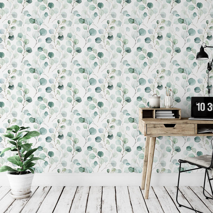 Eucalyptus Watercolor Leaves, Soft Green Wallpaper MW1628