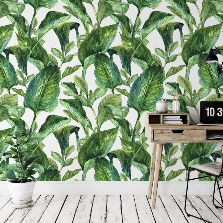 Tropical Palm Leaf Green Watercolor Wallpaper MW1035