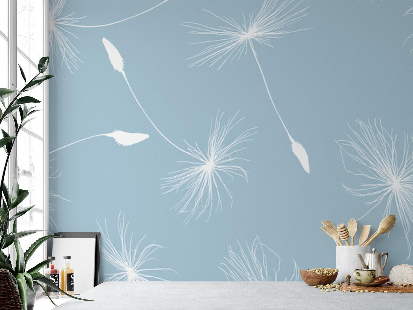 Light Blue White Dandelion Seeds Wallpaper MW1689