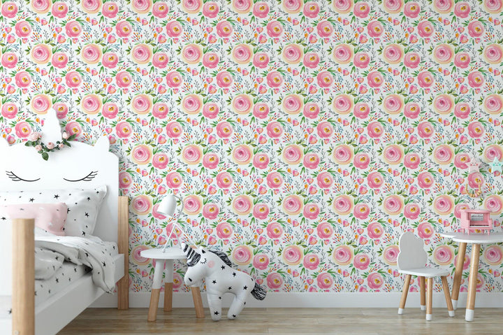 Watercolor Pink Floral Wallpaper MW1048sm