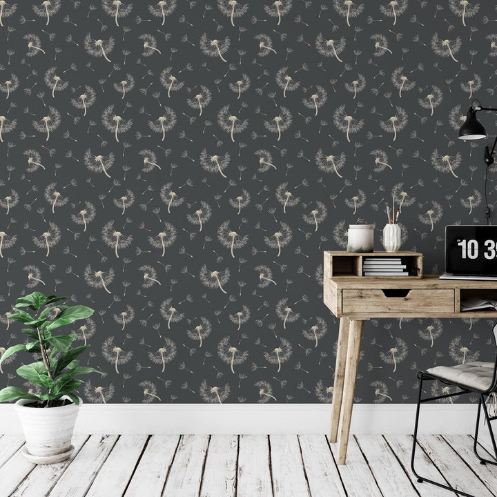 Cream Dandelions on Gray Wallpaper MW1691sm