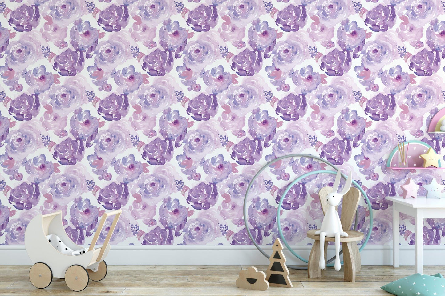 Watercolor Purple Floral Wallpaper MW1006sm
