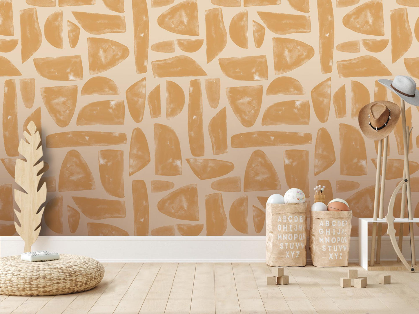 Boho Wheat Beige Mosaic Stones Removable Wallpaper, Wall Art, Peel and Stick Wallpaper, Wall Decor, Accent Wall, Watercolor, Modern, MW2027