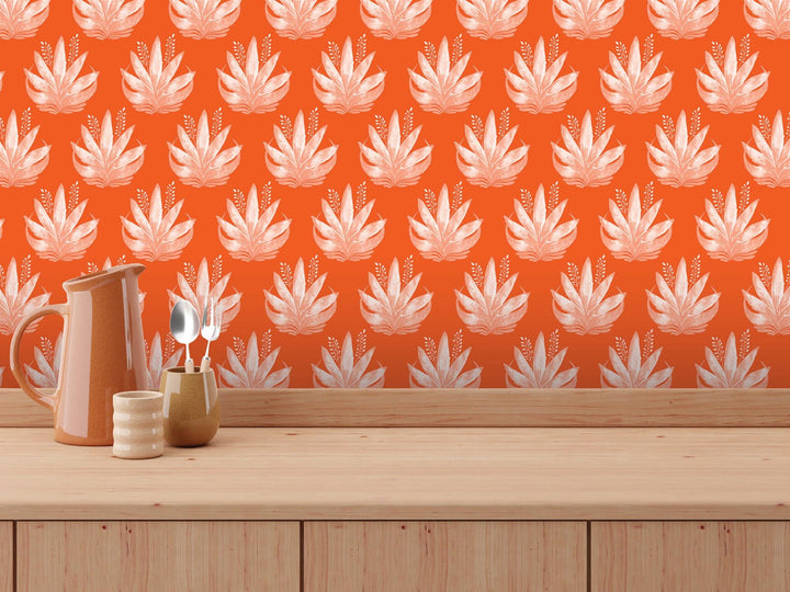 Watercolor Fleur Orange Removable Wallpaper, Wall Art, Peel and Stick Wallpaper, Wall Decor, Accent Wall, Teen Room, Trendy Teen, MW1986