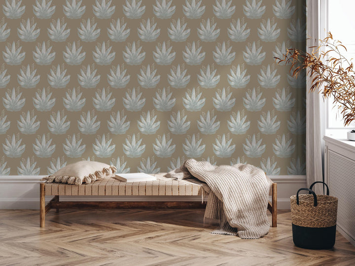 Watercolor Fleur Tan Blue Removable Wallpaper, Wall Art, Peel and Stick Wallpaper, Wall Decor, Accent Wall, Teen Room, Trendy Teen, MW1982