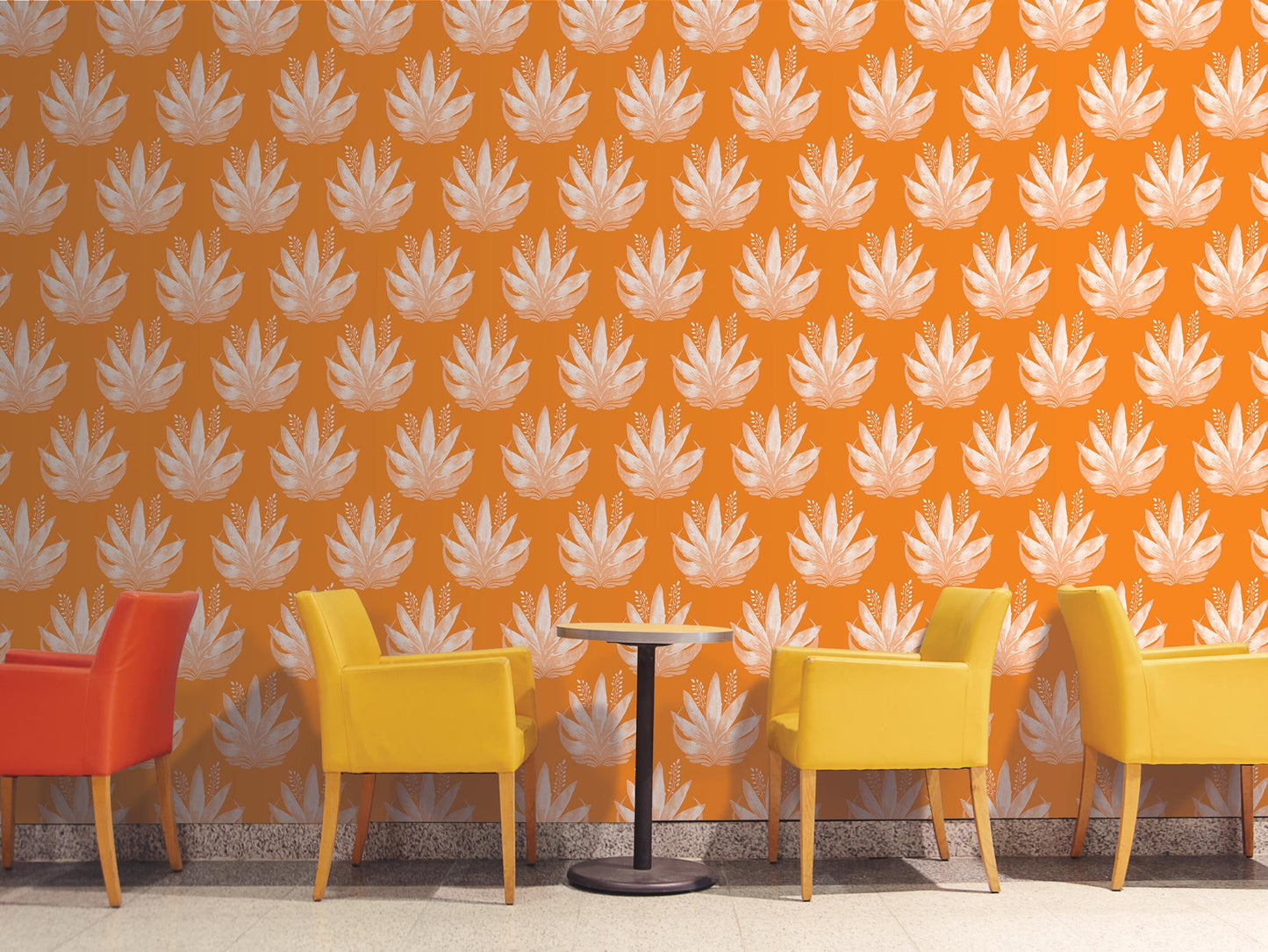 Watercolor Fleur Bright Orange Removable Wallpaper, Wall Art, Peel and Stick Wallpaper, Wall Decor, Accent Wall, Teen Room, Trendy MW1986