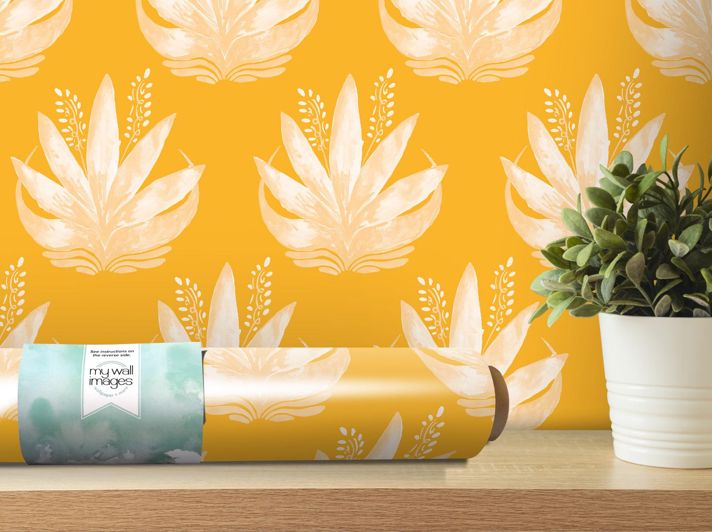 Watercolor Fleur Gold Removable Wallpaper, Wall Art, Peel and Stick Wallpaper, Wall Decor, Accent Wall, Teen Room, Trendy Teen, MW1985