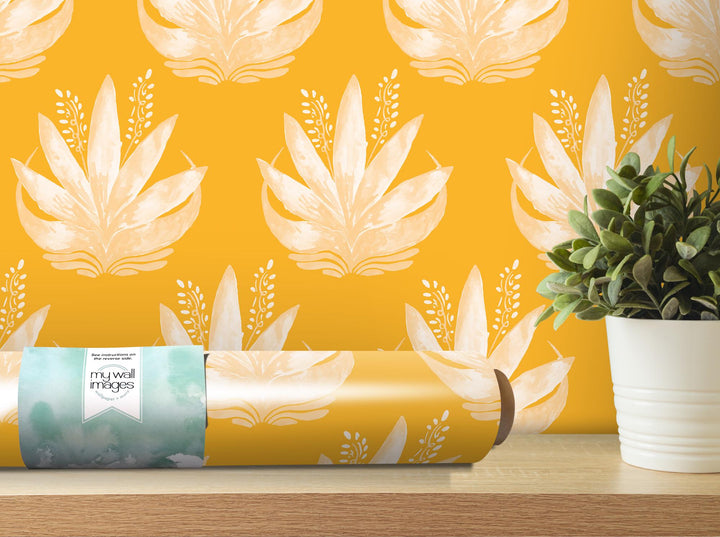 Watercolor Fleur Gold Removable Wallpaper, Wall Art, Peel and Stick Wallpaper, Wall Decor, Accent Wall, Teen Room, Trendy Teen, MW1985