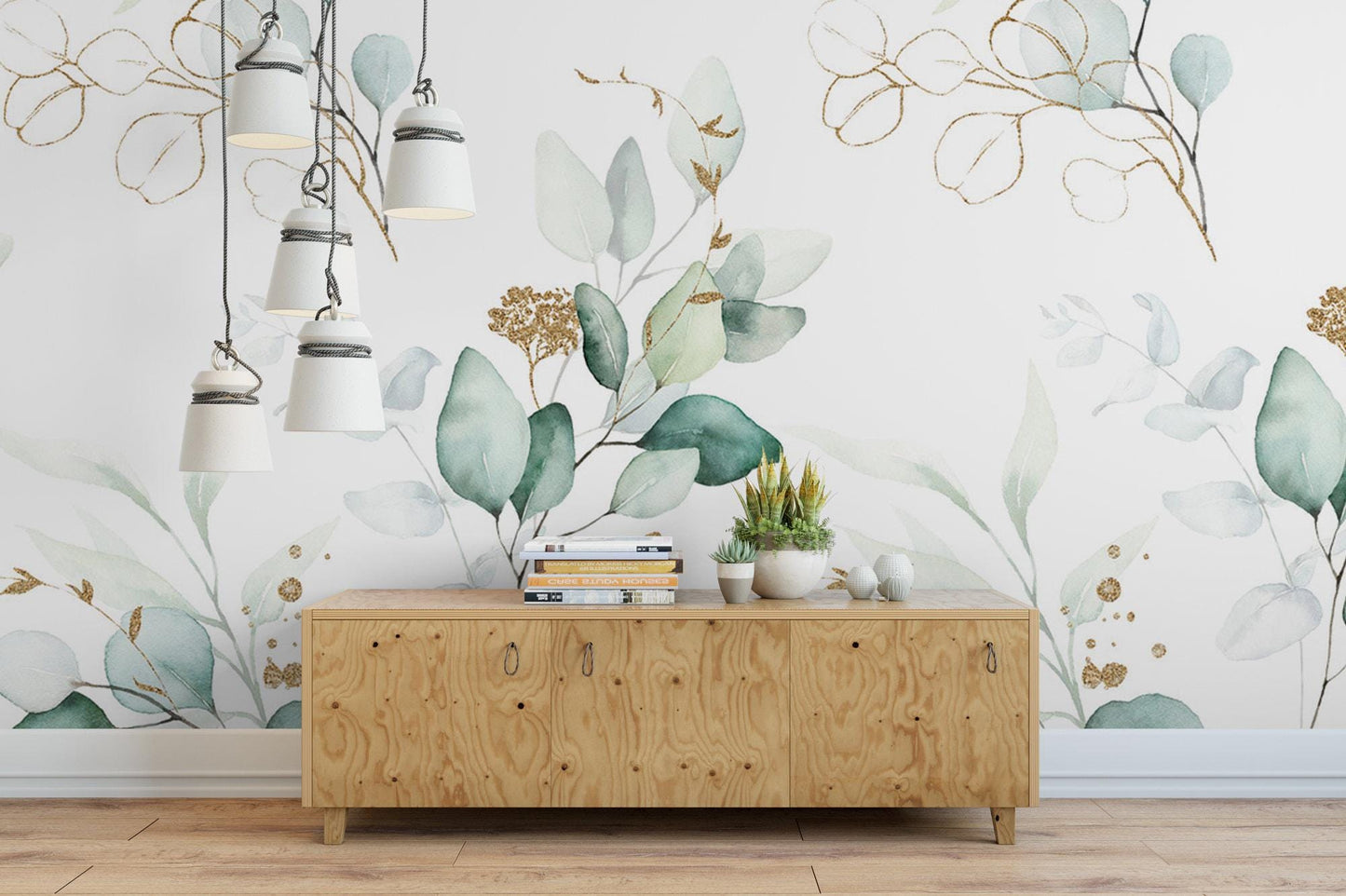Gorgeous Green and Gold Eucalyptus Leaf Wallpaper MW1316L
