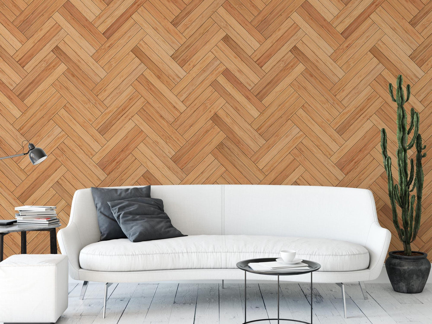 Natural Wood Texture Herringbone Light Brown Wallpaper MW1578