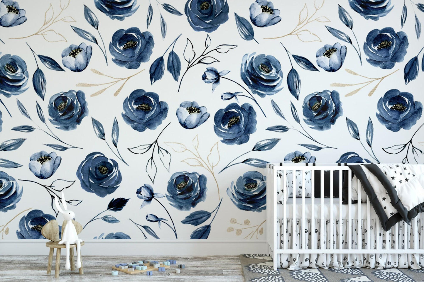 Blue Floral Navy Wallpaper MW1198lg